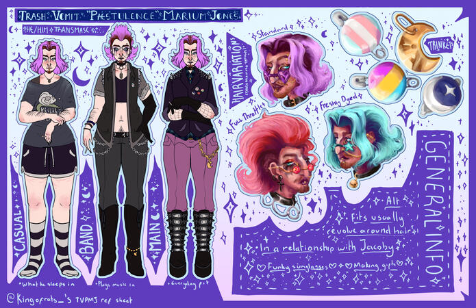A reference sheet of my character TVPMJ in my typical format.